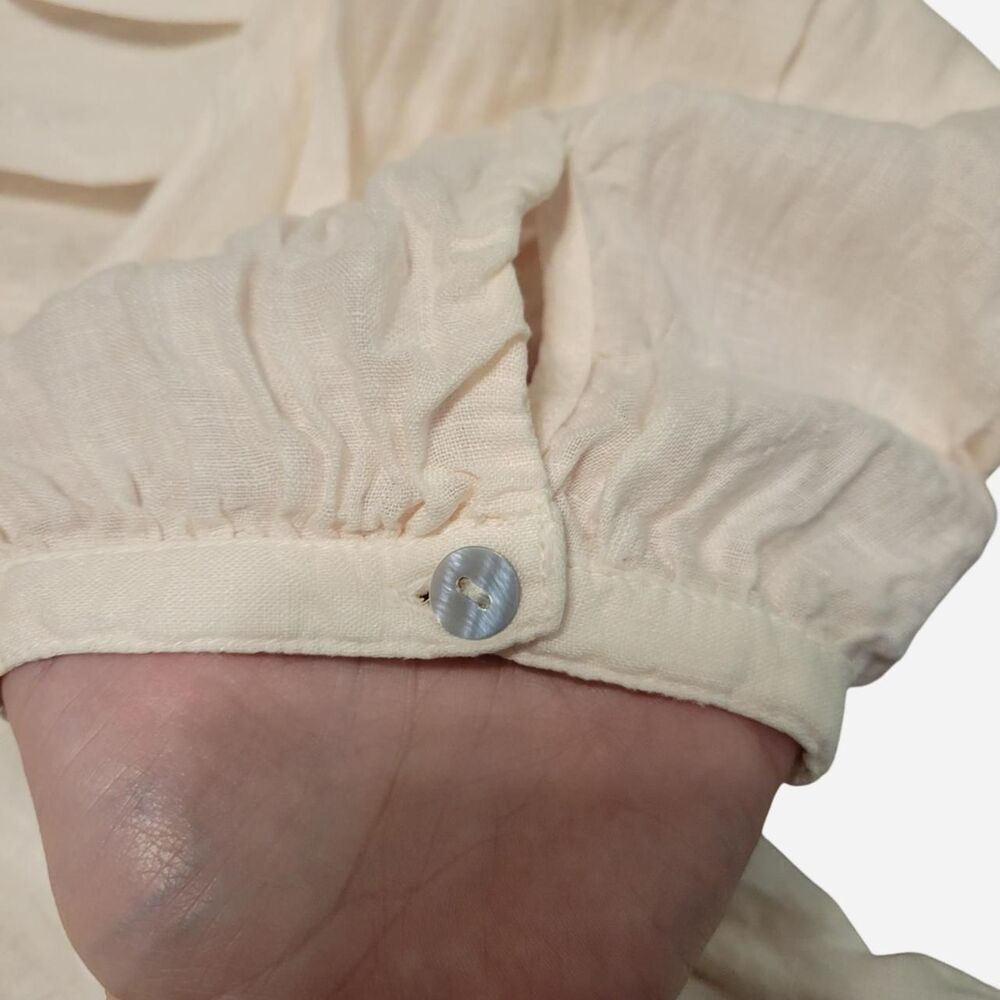 Sigrid Olsen 100% Linen Pale Pink Popover Blouse Shell Button Puff Flowy Cottage - Picture 5 of 7